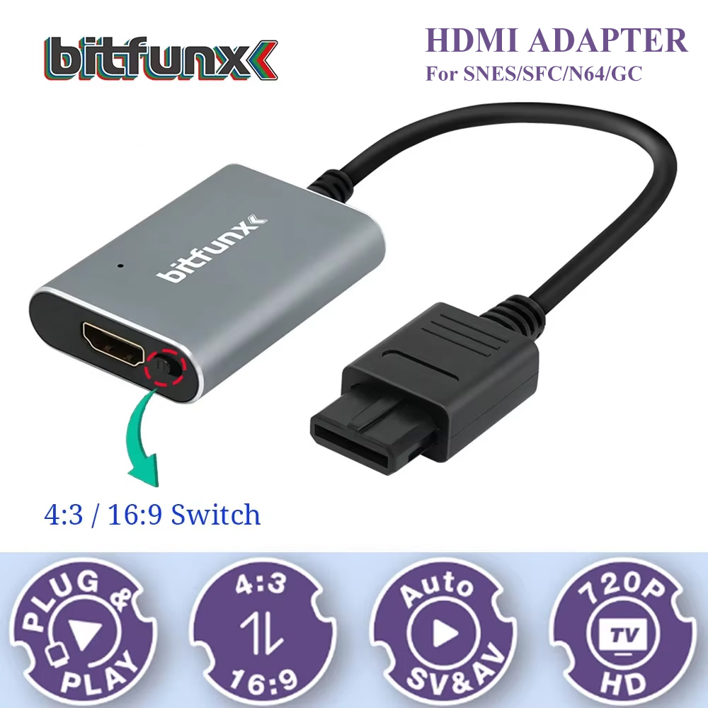Retro Gaming Nintendo - Bitfunx 720P Svideo/AV ไปยังอะแดปเตอร์ HDMI ตัวแปลงวิดีโอ