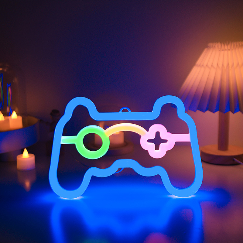 Retro Gaming Projector - ไฟนีออนสำหรับเกมเมอร์, โคมไฟนีออนรูปจอยเกมสำหรับห้องอีสปอร์ต, โคมไฟตั้งโต๊ะแบบใช้พลังงาน USB หรือแบตเตอรี่, ไฟ