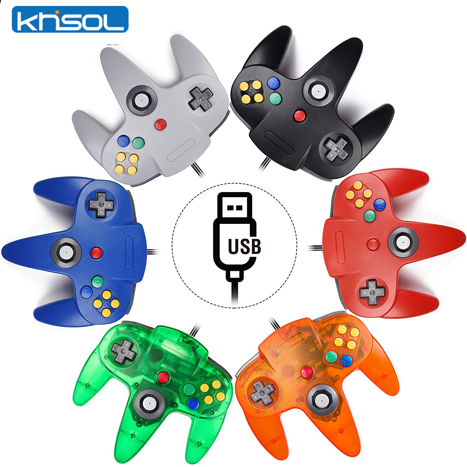 Retro Gaming Nintendo - N64 Controller คลาสสิก USB แบบมีสายรีโมทคอนโทรลเกมจอยสติ๊กอุปกรณ์เสริมคลาสสิก 64